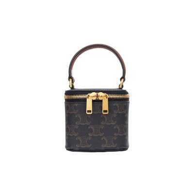 CELINE MINI VANITY CASE IN TRIOMPHE CANVAS AND CALFSKIN 100766 (9.5*9*9cm)